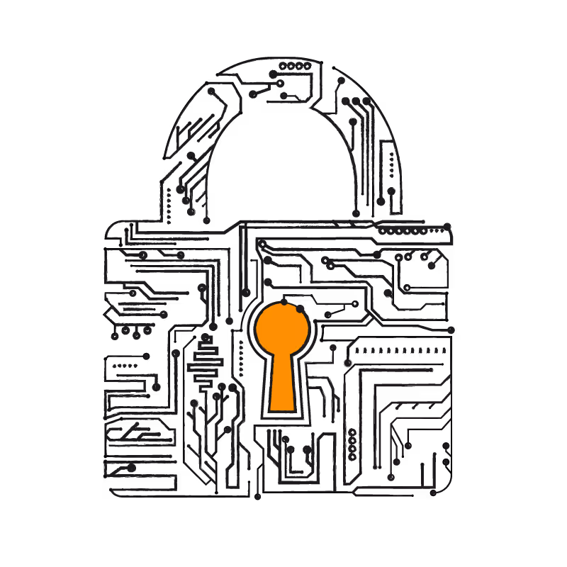 Eine digitalisiertes Vorhängeschloss repräsentiert sichere digitale Infrastuktur.